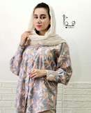 شومیز زنانه مدل کیمونو یقه مردانه جنس کبریتی طرح اسب اشرافی