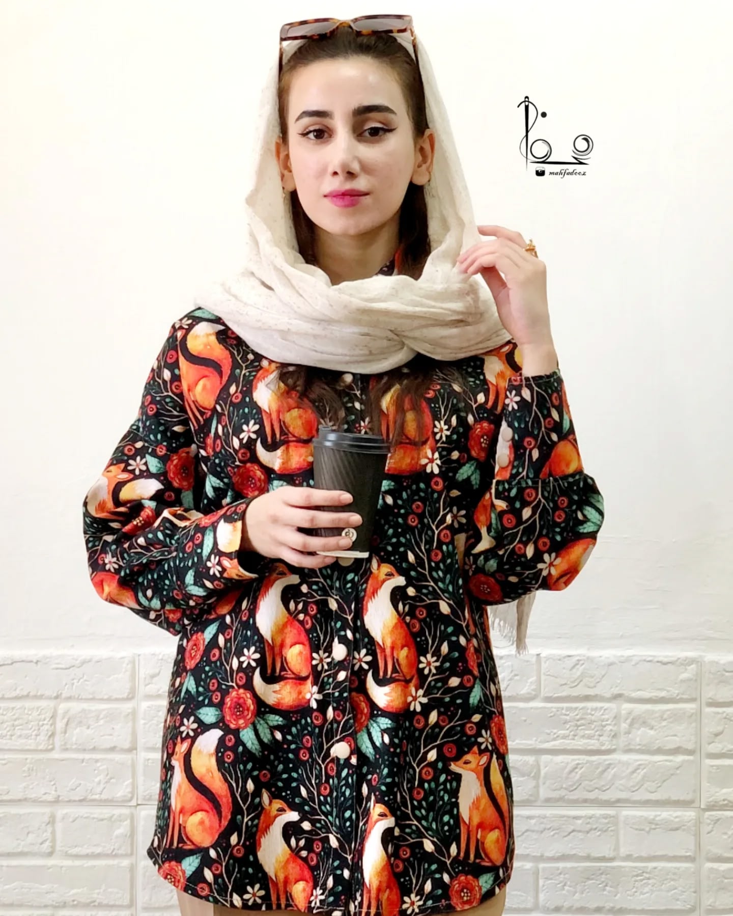 شومیز زنانه مدل کیمونو یقه مردانه جنس کبریتی طرح روباه