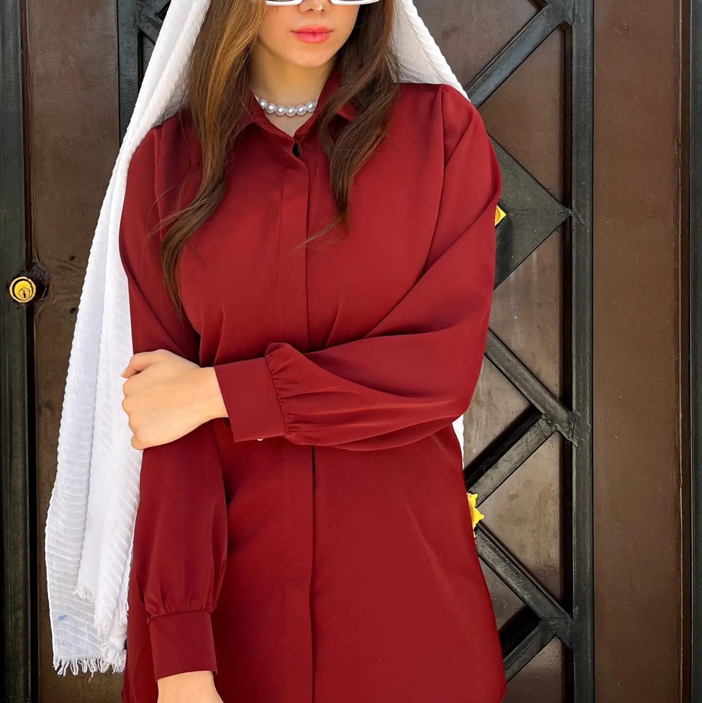 شومیز زنانه دکمه مخفی جنس الیزه مصری