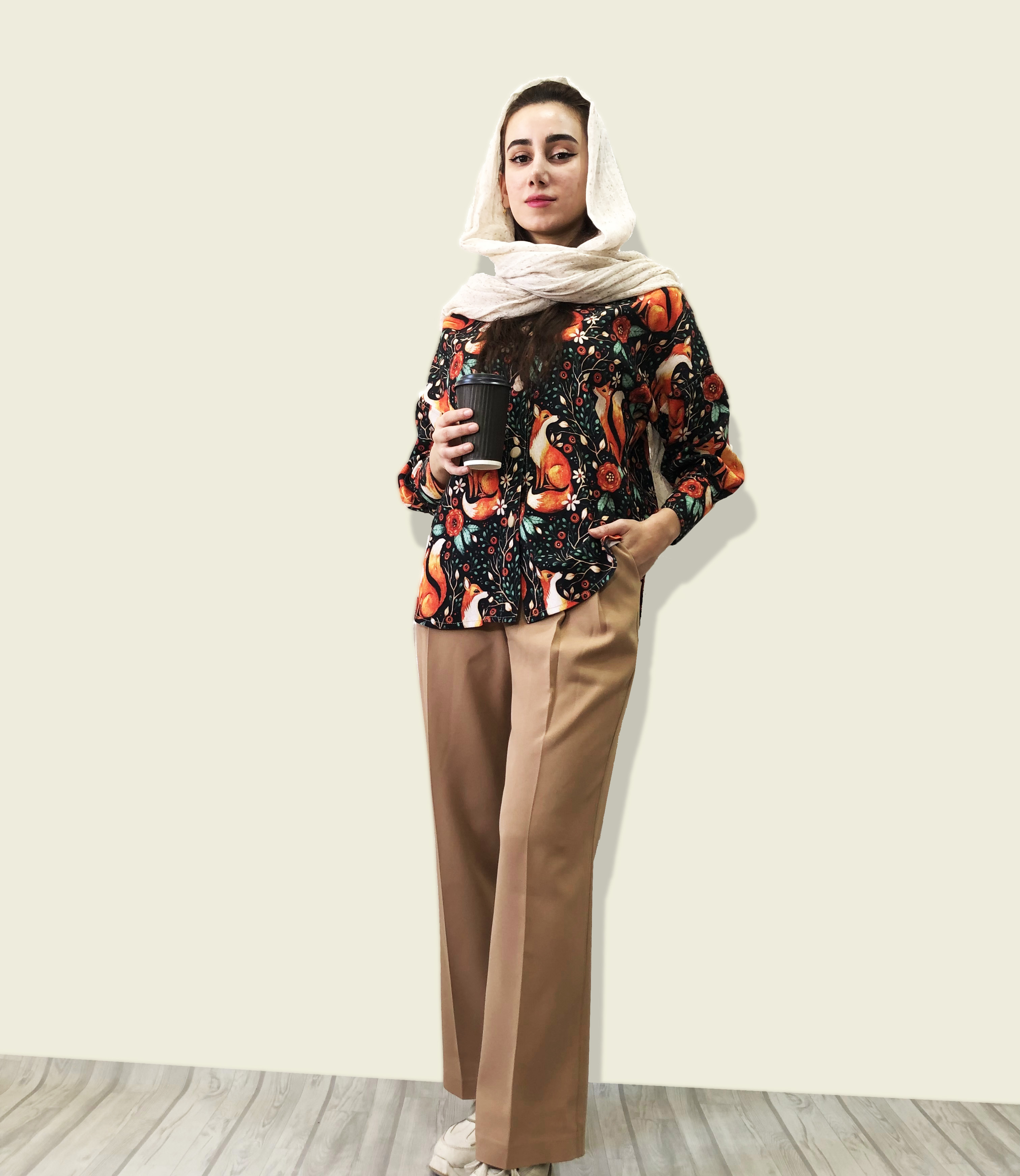 شلوار زنانه پارچه ای مدل واید (نیم بگ) پیلی دار جنس کرپ مازراتی گرم بالا رنگ نسکافه ای