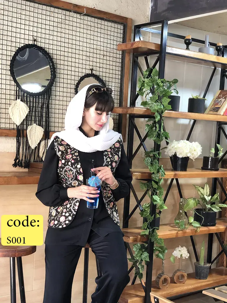 ست شومیز شلوار جلیقه زنانه طرح جلوه جنس کریشه و جلیقه سوزن دوزی