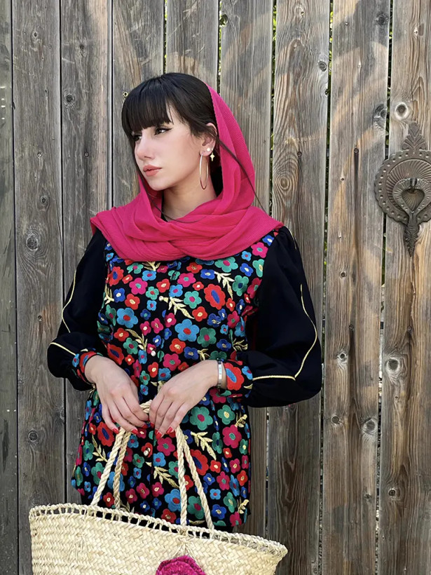 کت زنانه مجلسی جنس حریر سوزن دوزی طرح گلستون