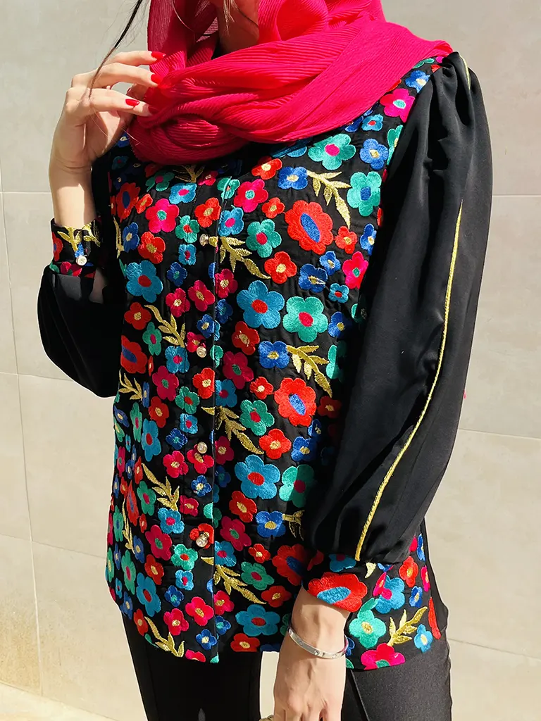 کت زنانه مجلسی جنس حریر سوزن دوزی طرح گلستون