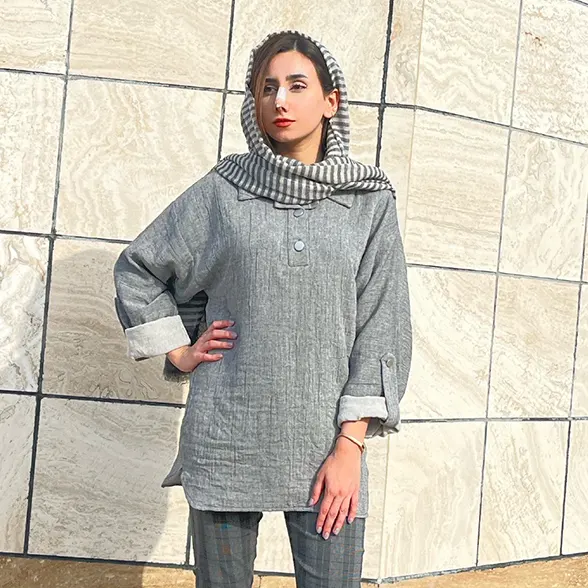 شومیز زنانه دانشجویی مدل جلو بسته جنس وال طرح جین