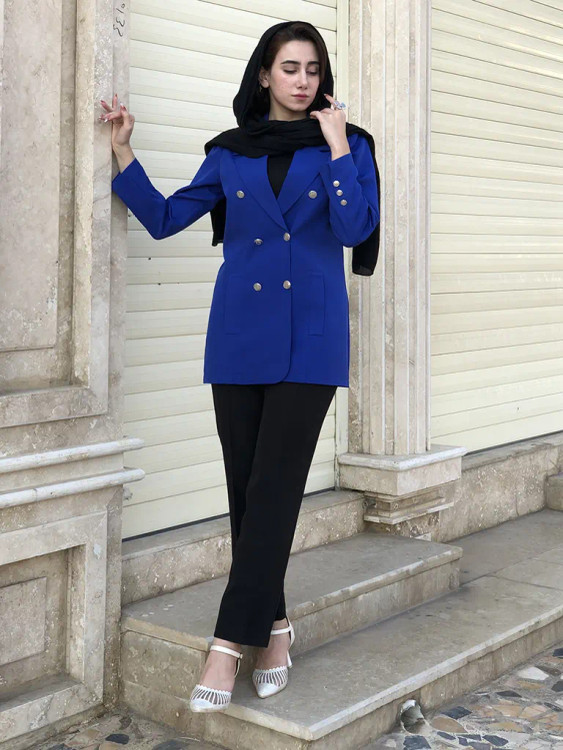 کت زنانه کاربنی مدل شش دکمه طرح پادیز جنس کرپ مازراتی