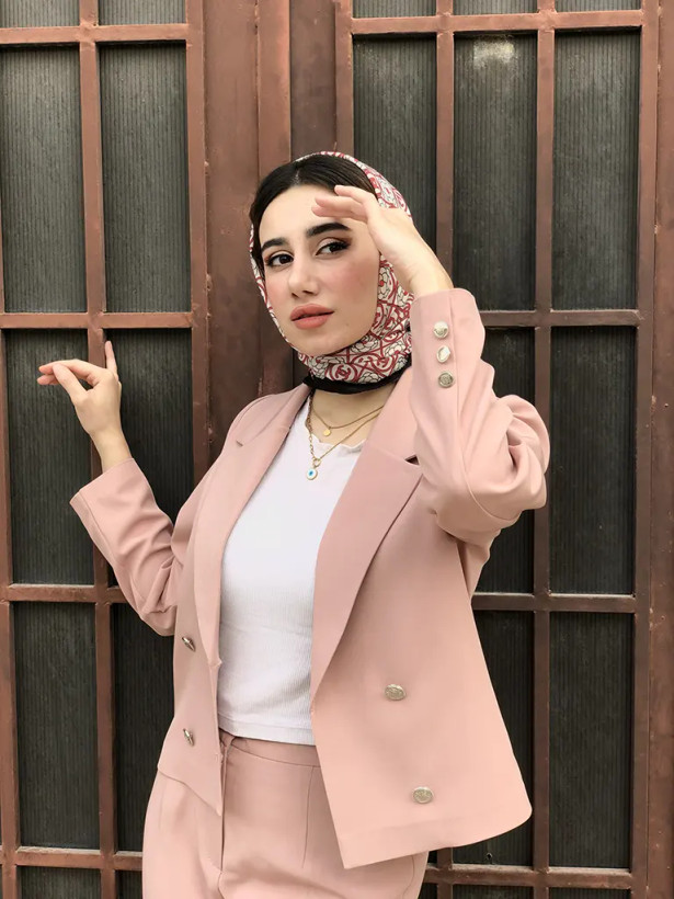 کراپ کت زنانه یقه انگلیسی طرح رها جنس کرپ باربی