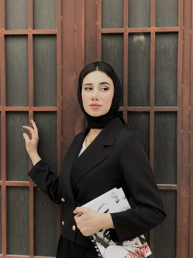 کراپ کت زنانه یقه انگلیسی طرح رها جنس کرپ باربی