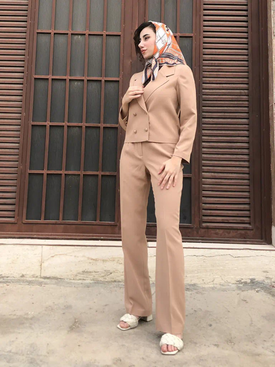 کراپ کت زنانه یقه انگلیسی طرح رها جنس کرپ باربی