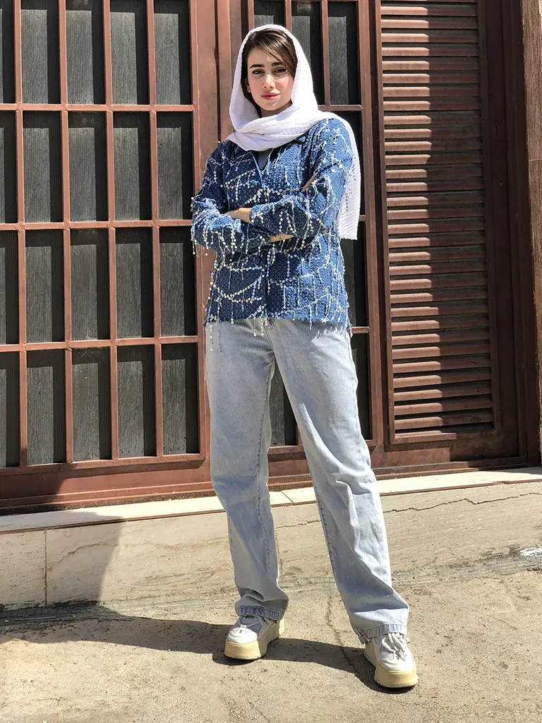 کراپ کت جین زنانه پولک دوزی