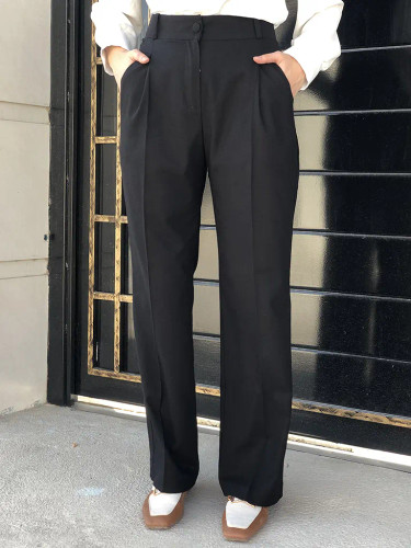 شلوار زنانه نیم بگ پیلی دار لینن