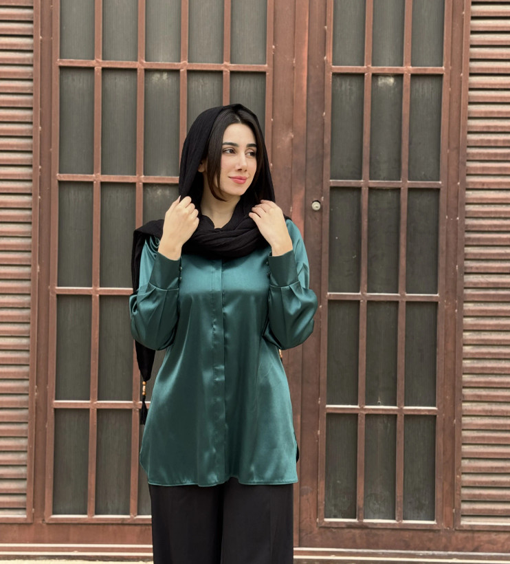 شومیز ساتن سبز زنانه ال ایکس - نمای کامل