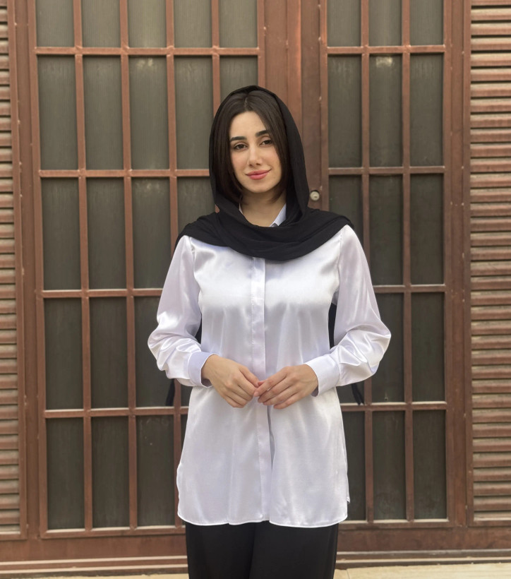 شومیز ساتن سفید زنانه ال ایکس - نمای کامل
