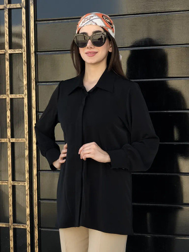 شومیز زنانه مشکی محرمی جنس الیزه مصری - نمای جلو