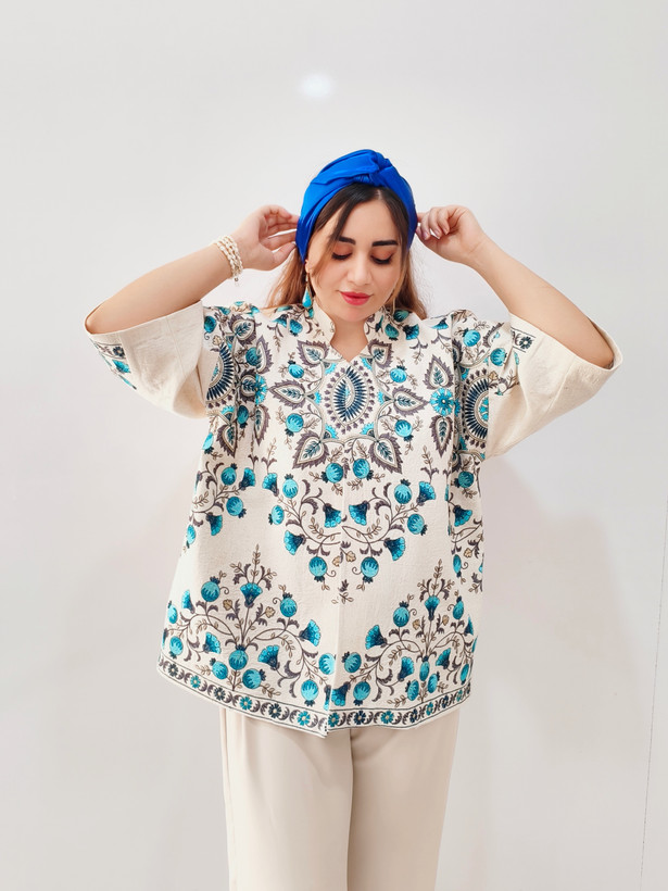 کت زنانه لینن سوزن دوزی - نمای کامل