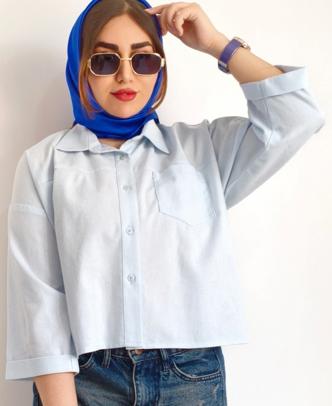 کراپ شومیز باکسی زنانه لینن